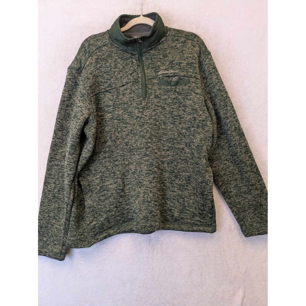 Eddie Bauer‎ Men's Size M Green Marled Fleece Pullover Sweater 1/4 Zip